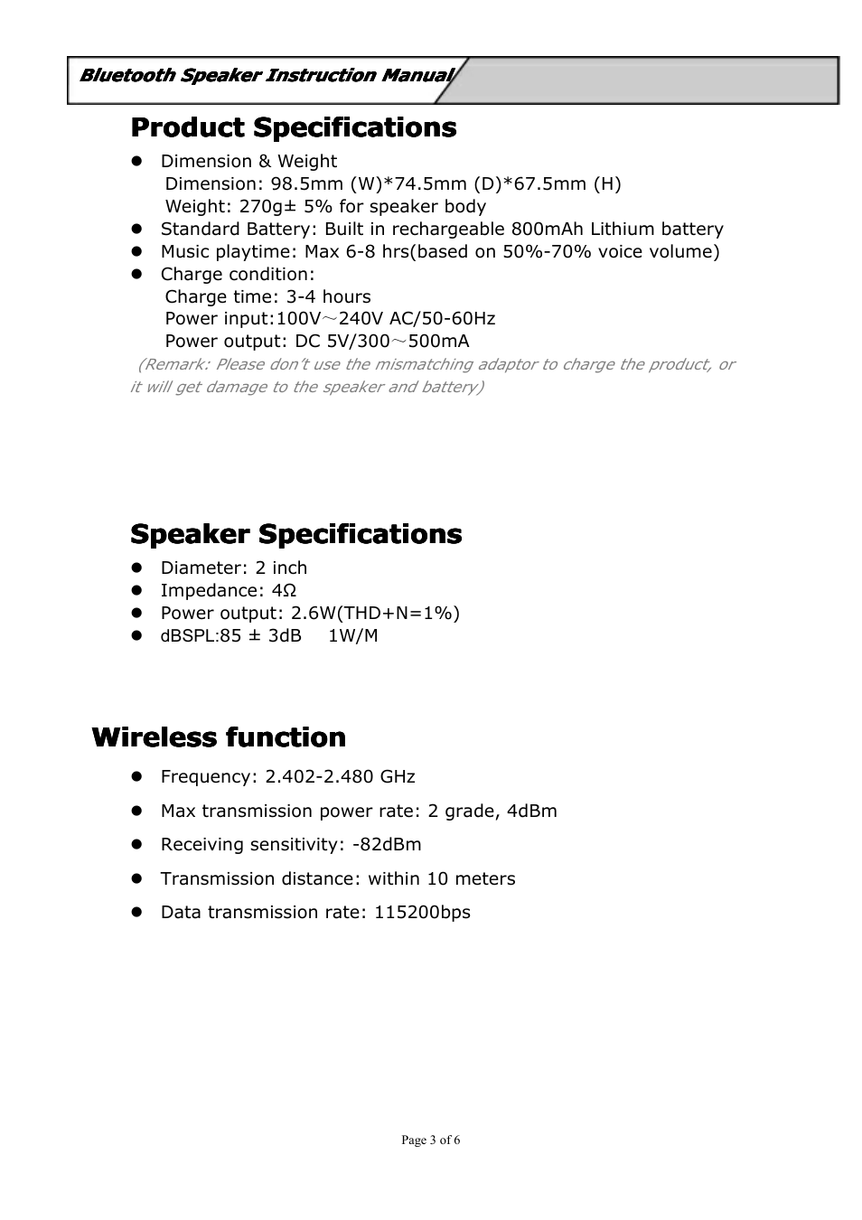 Product, Speaker, Wireless | Curtis SP260 User Manual | Page 3 / 6
