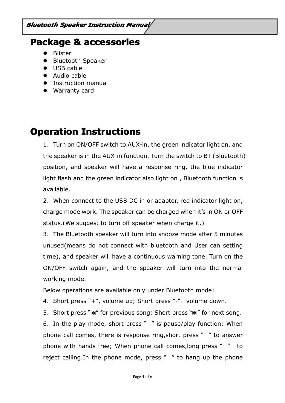 Package, Operation | Curtis SP260 User Manual | Page 4 / 6