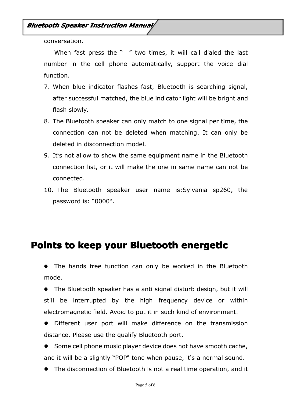 Points | Curtis SP260 User Manual | Page 5 / 6