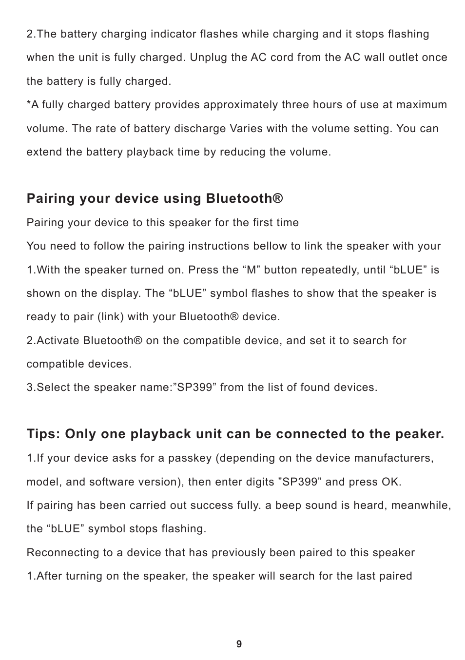 Pairing your device using bluetooth | Curtis SP399 User Manual | Page 11 / 16
