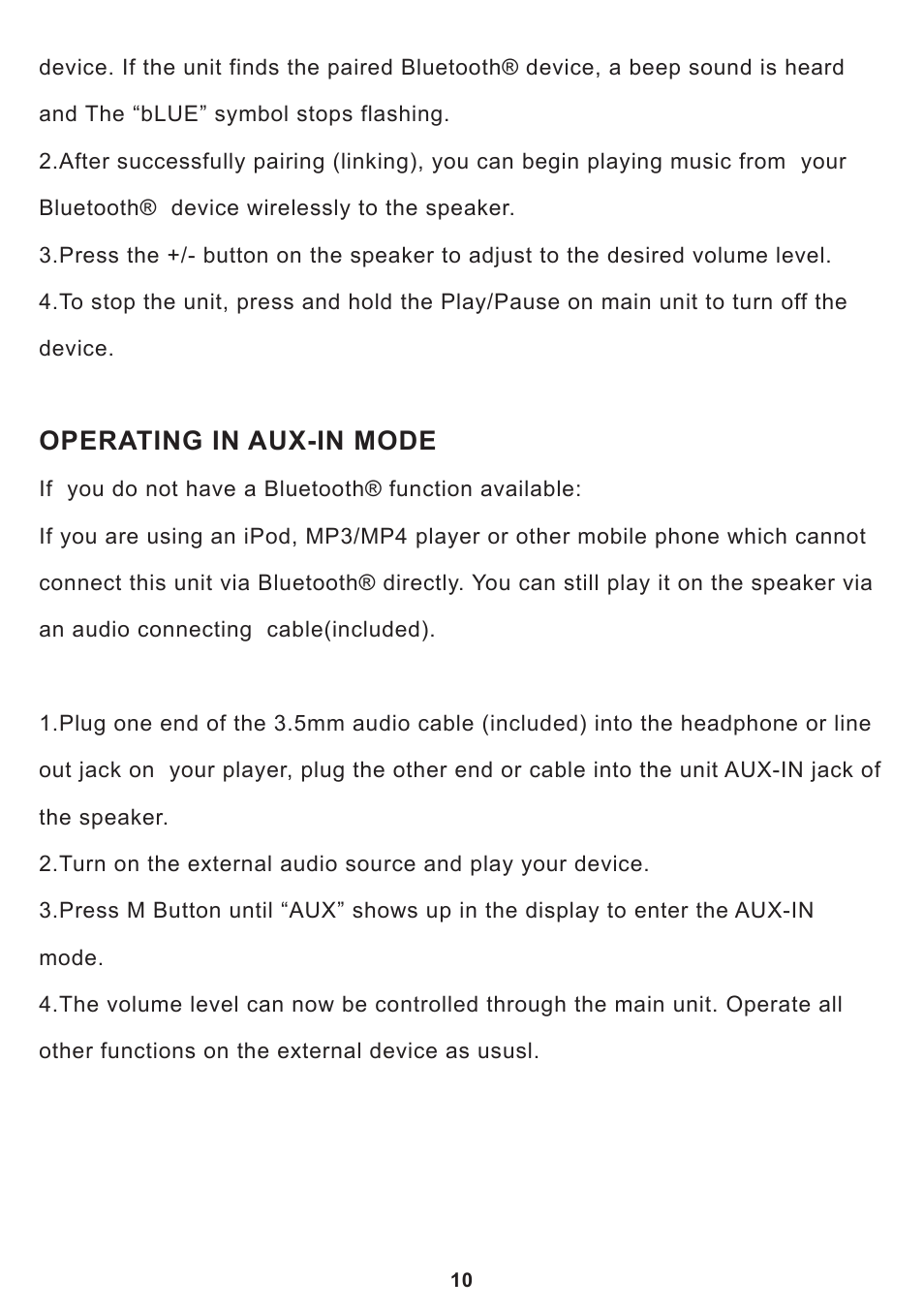 Operating in aux-in mode | Curtis SP399 User Manual | Page 12 / 16