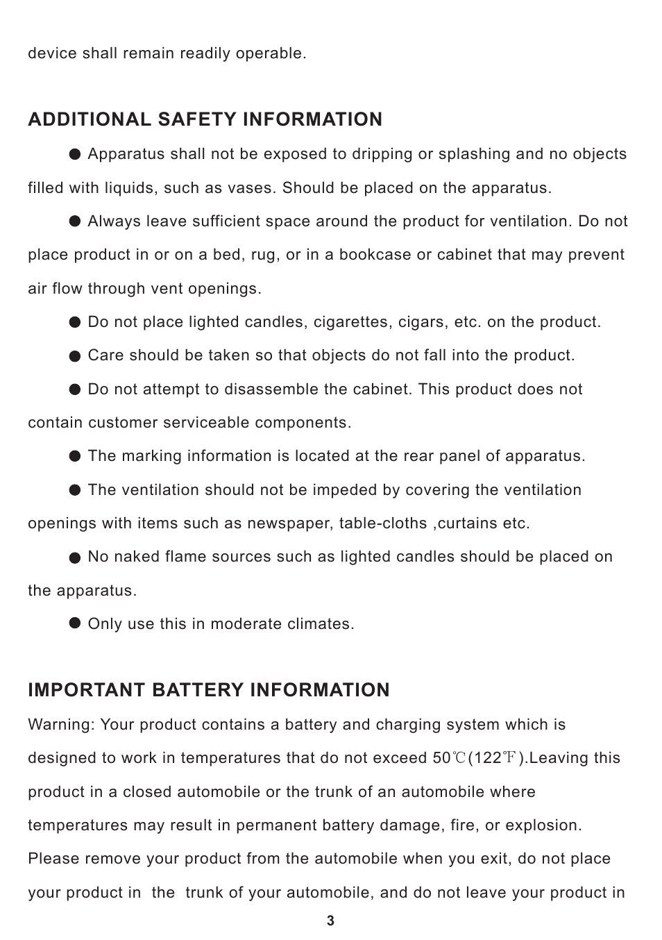 Additional safety information, Important battery information | Curtis SP399 User Manual | Page 5 / 16