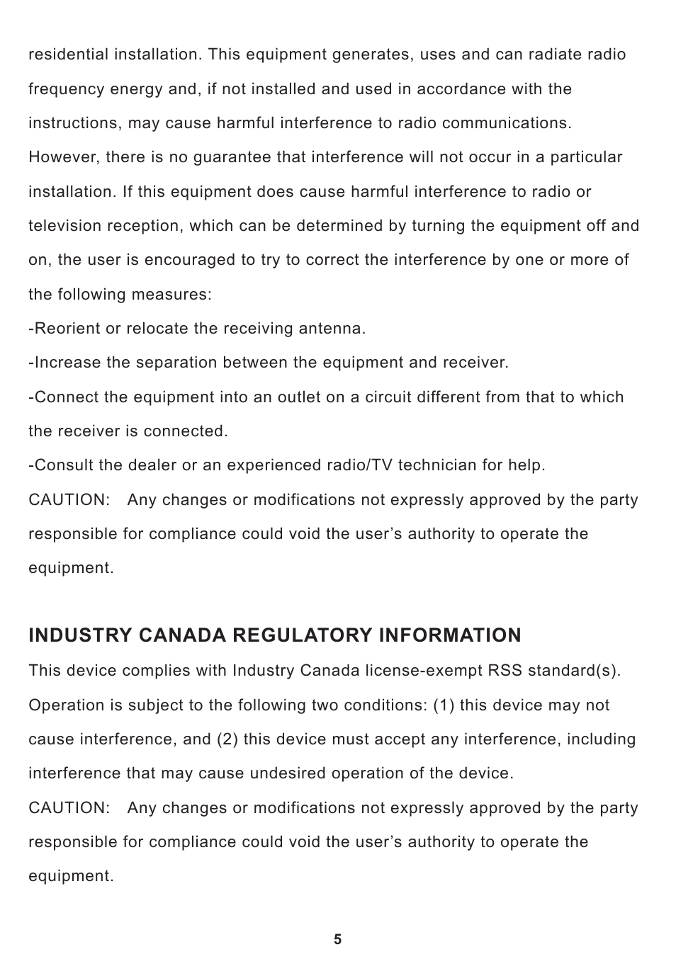Industry canada regulatory information | Curtis SP399 User Manual | Page 7 / 16