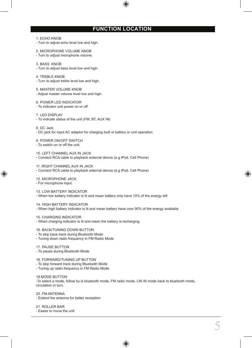 Function location | Curtis SPA021 User Manual | Page 5 / 8