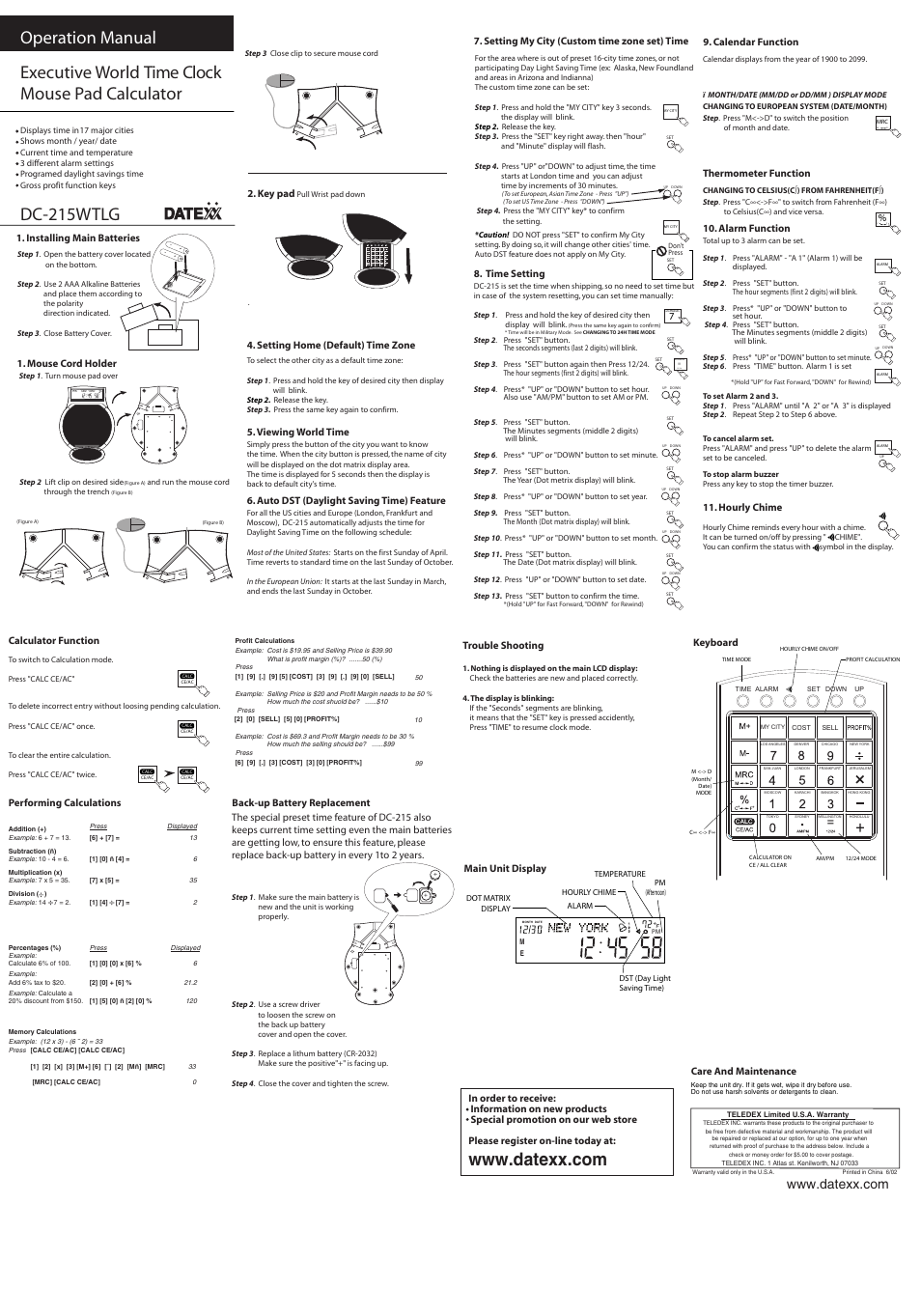 Datexx DC-215WTLG User Manual | 1 page