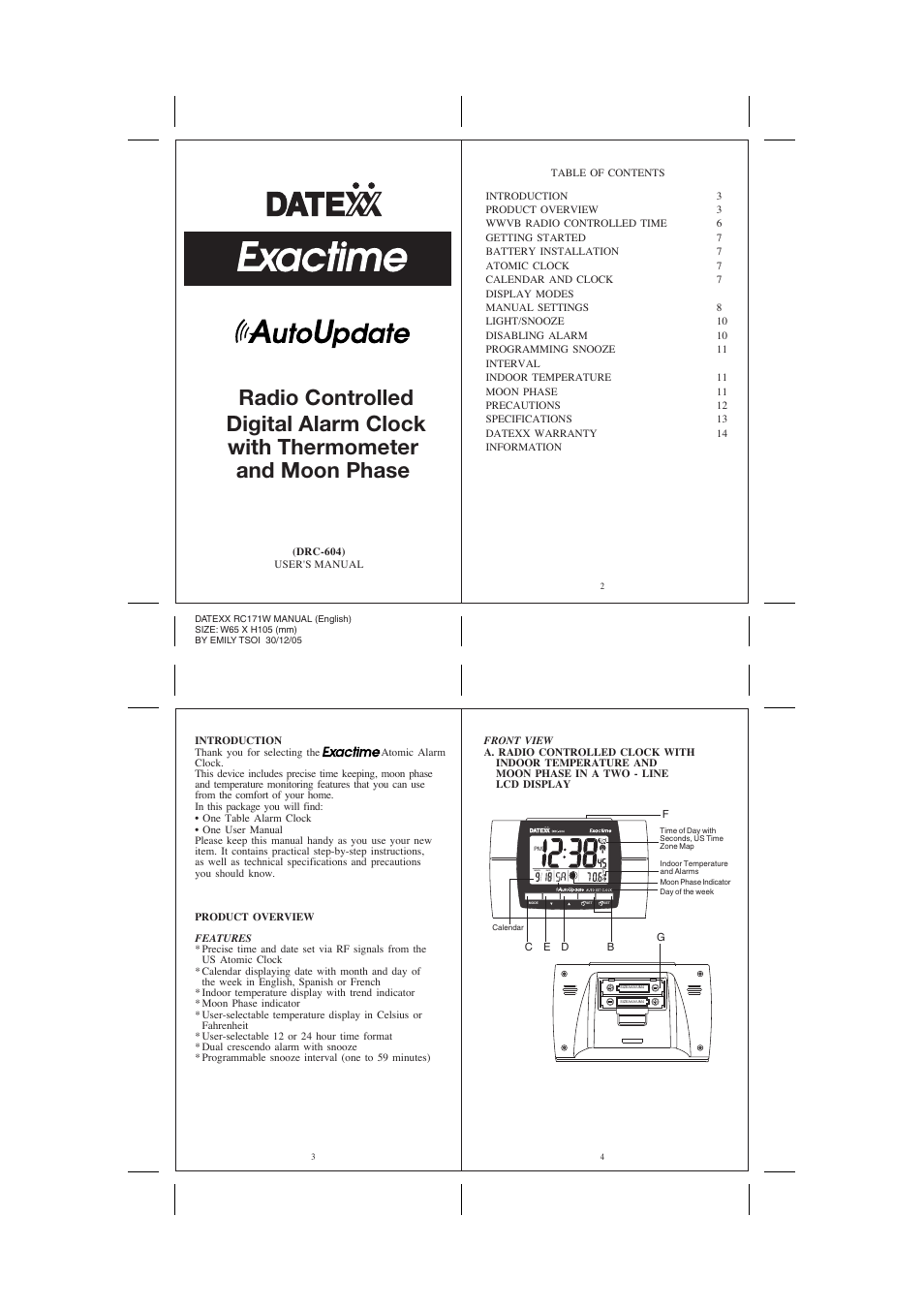 Datexx EXACTIME RC171W User Manual | 4 pages