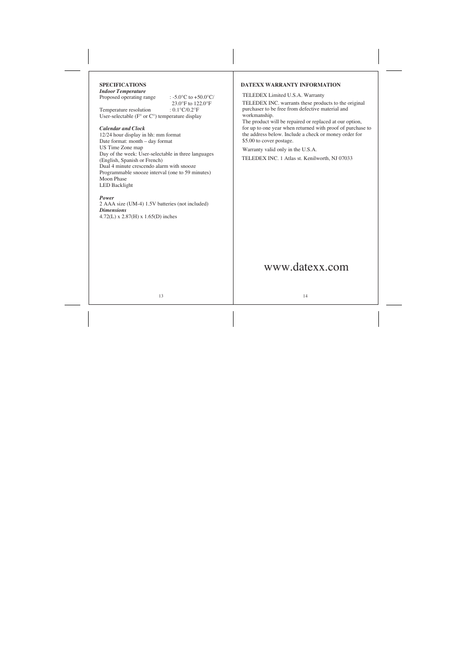 Datexx EXACTIME RC171W User Manual | Page 4 / 4