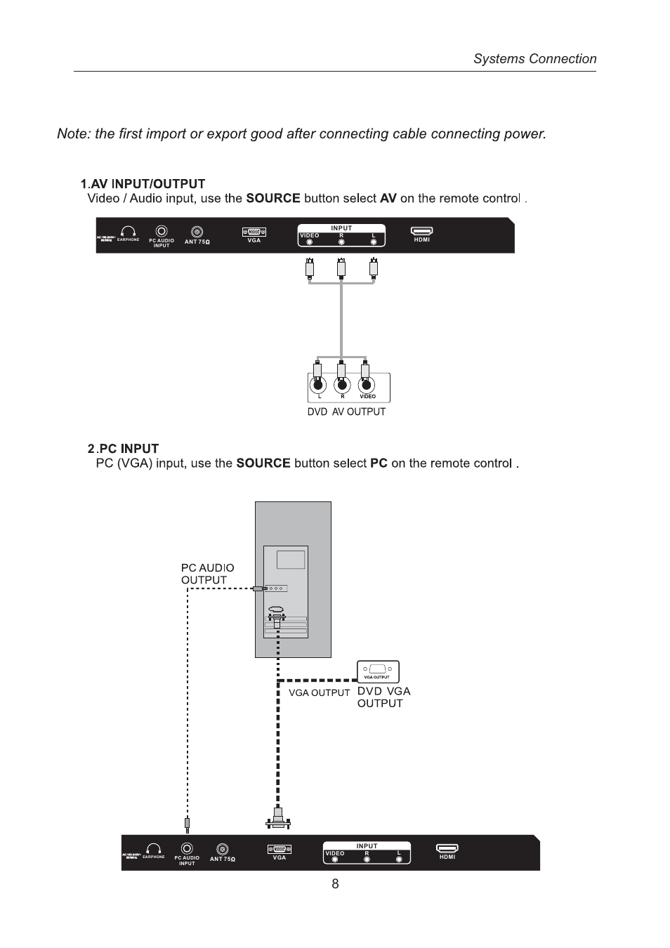 Systems connection | Curtis RLED2242A-WHITE User Manual | Page 10 / 37