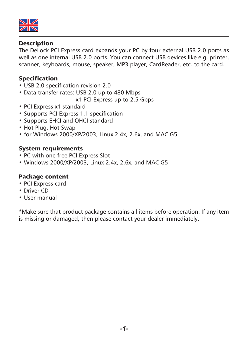 Usb 2.0 pci express card, 4+1 port, W w w. de l oc k .d e | DeLOCK 89110 User Manual | Page 2 / 4