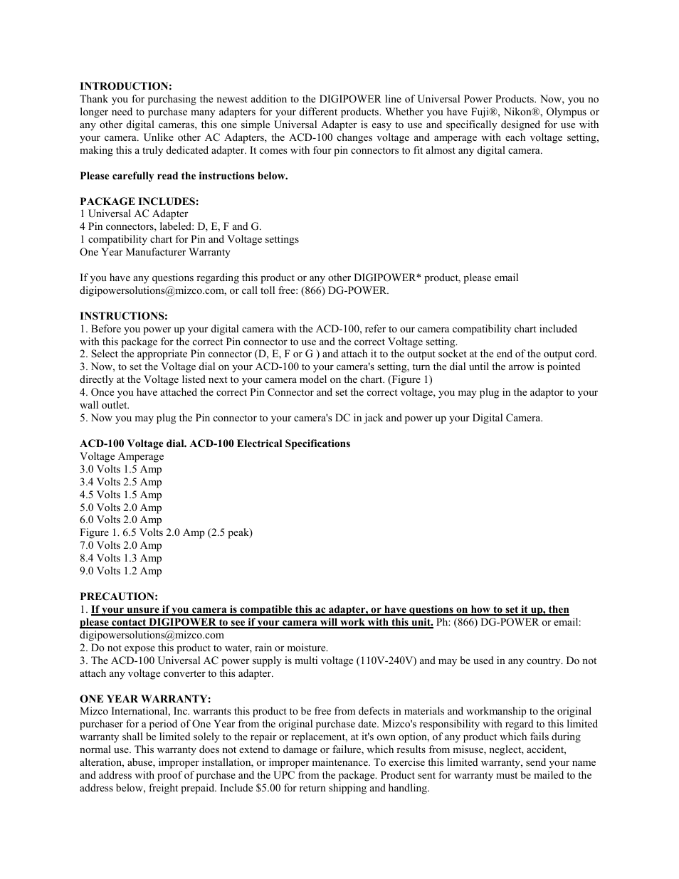 DigiPower ACD-100 User Manual | 2 pages