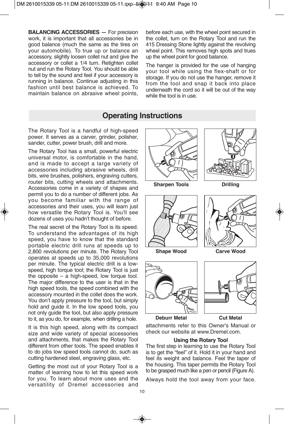 Operating instructions | Dremel 3000 User Manual | Page 10 / 68