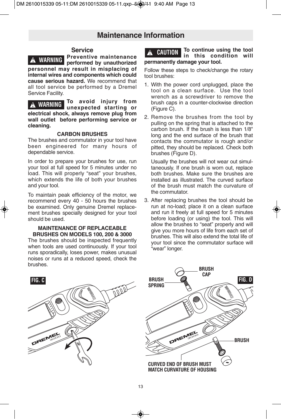 Maintenance information | Dremel 3000 User Manual | Page 13 / 68