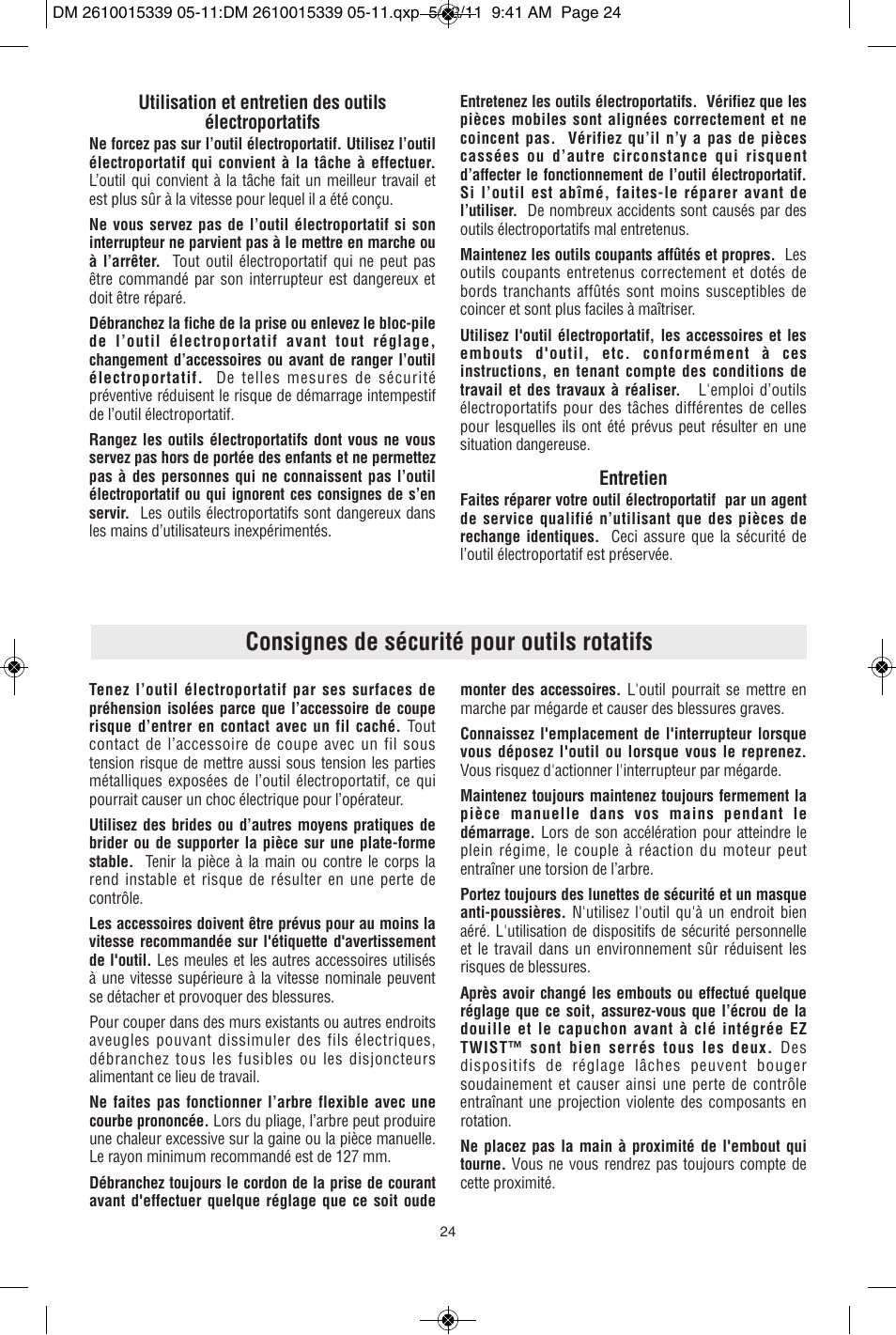 Consignes de sécurité pour outils rotatifs | Dremel 3000 User Manual | Page 24 / 68