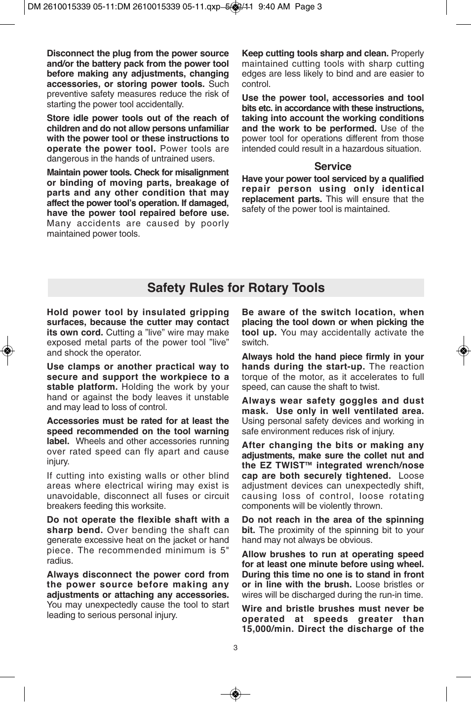 Safety rules for rotary tools | Dremel 3000 User Manual | Page 3 / 68