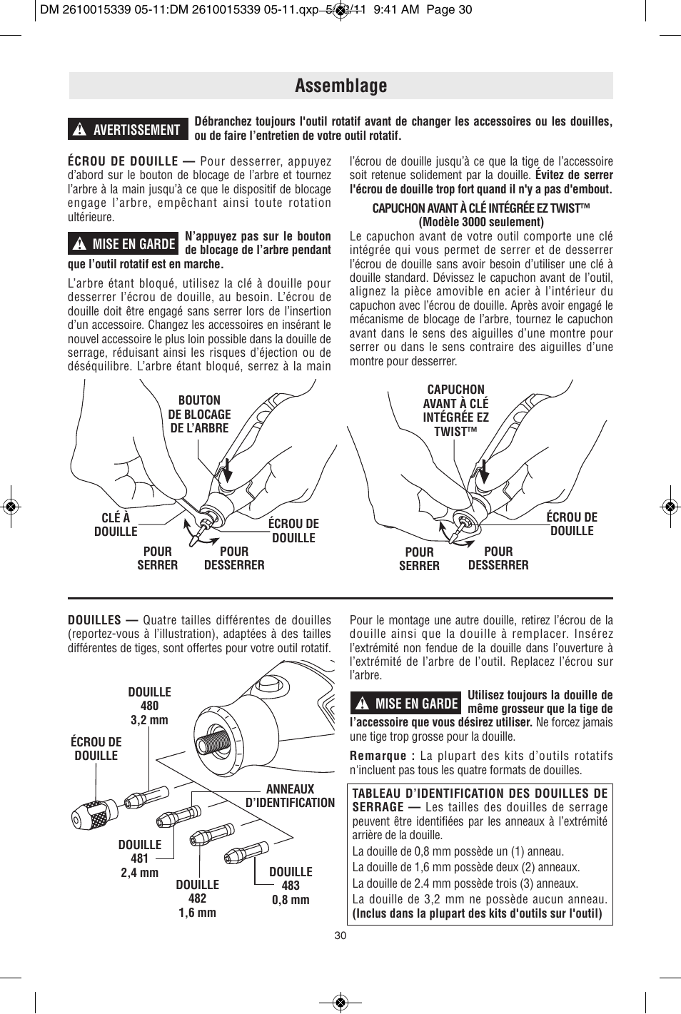 Assemblage | Dremel 3000 User Manual | Page 30 / 68