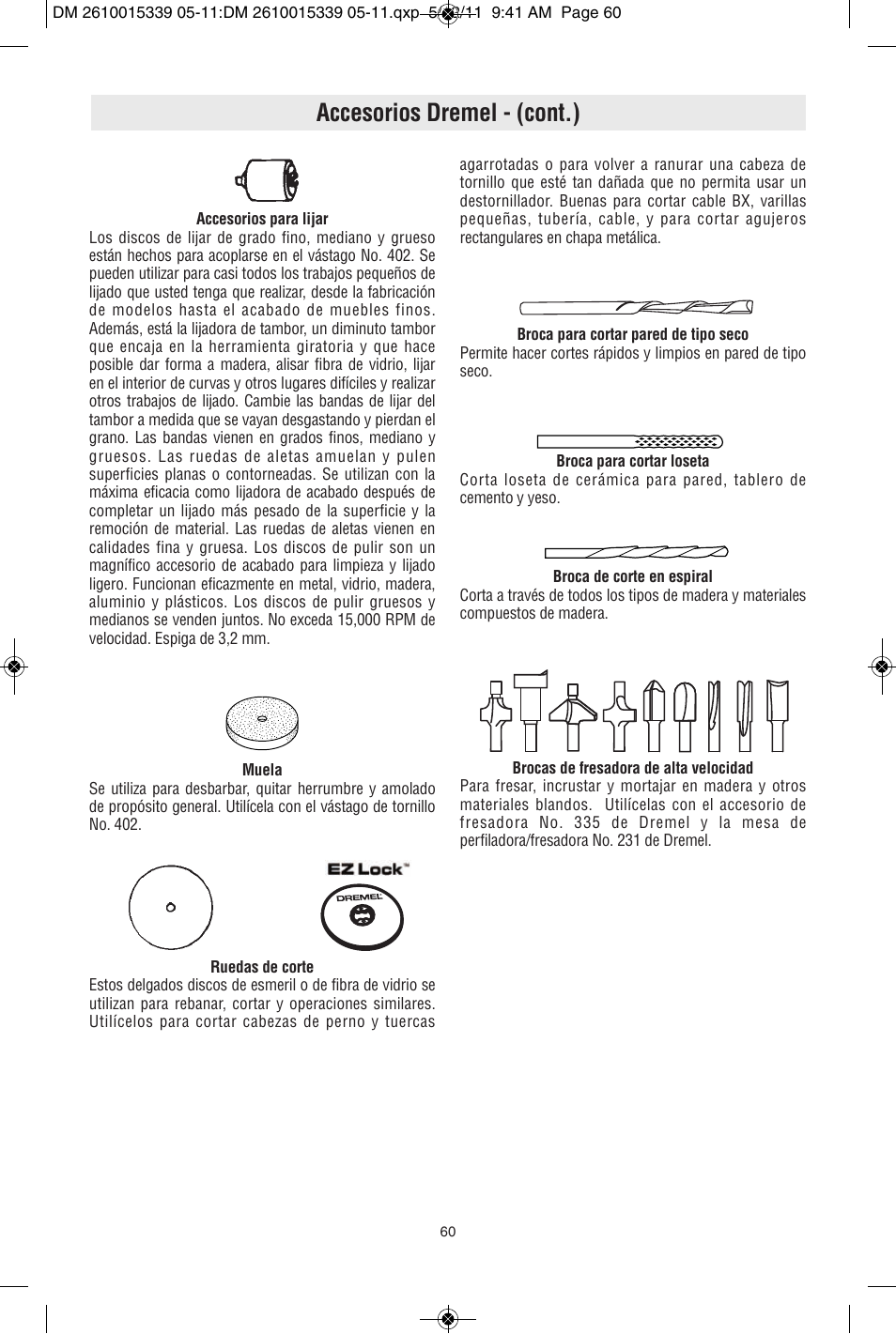 Accesorios dremel - (cont.) | Dremel 3000 User Manual | Page 60 / 68