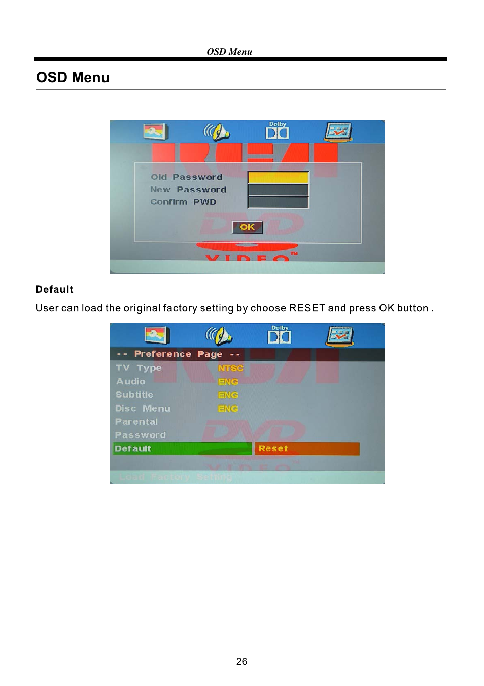 Osd menu | RCA RLEDV2238A-B User Manual | Page 28 / 31