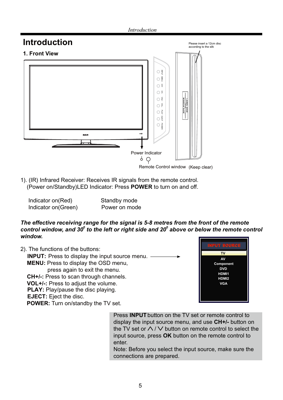 Introduction | RCA RLEDV2238A-B User Manual | Page 7 / 31