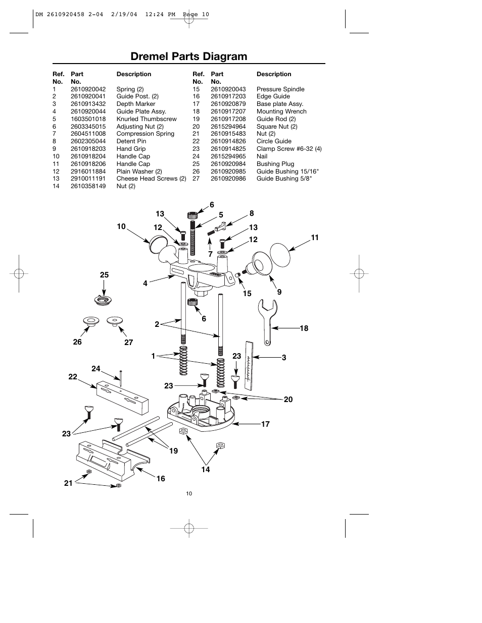 Dremel parts diagram | Dremel 335 User Manual | Page 10 / 36