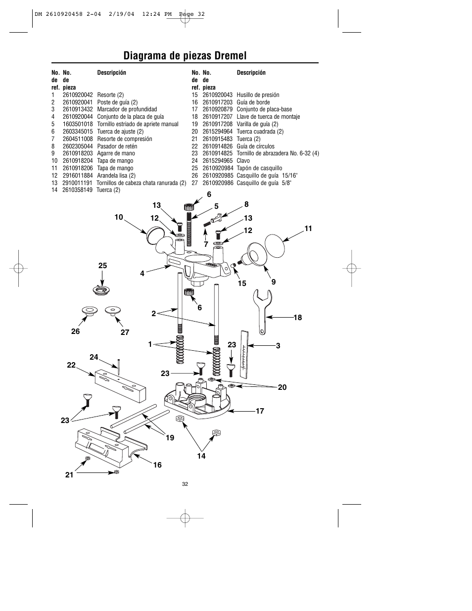 Diagrama de piezas dremel | Dremel 335 User Manual | Page 32 / 36