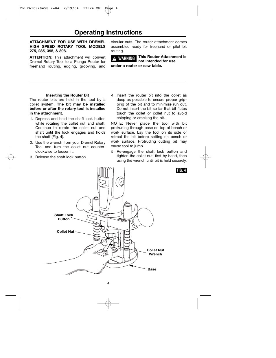 Operating instructions | Dremel 335 User Manual | Page 4 / 36