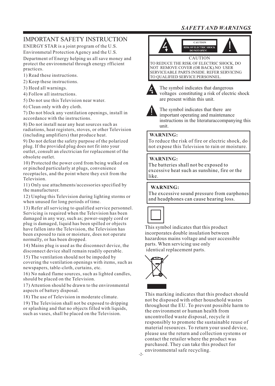 Important safety instruction | Curtis RLEDV2680A User Manual | Page 3 / 22