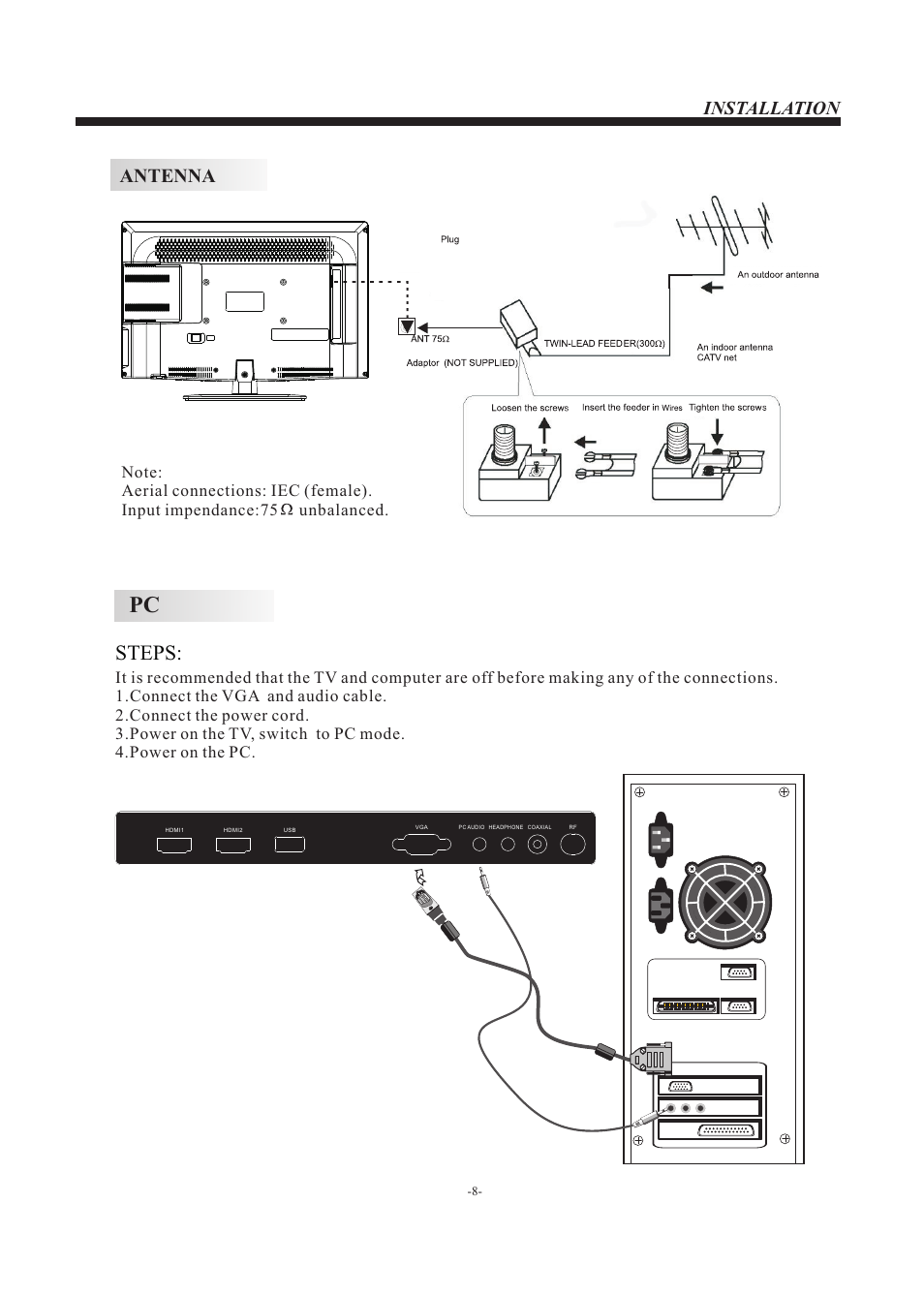 Steps, Antenna, Installation | Curtis RLEDV2680A User Manual | Page 9 / 22