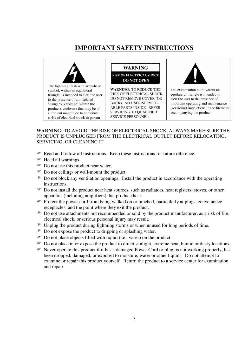 Important safety instructions | RCA WM60A User Manual | Page 2 / 11