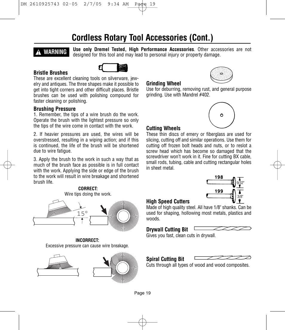 Cordless rotary tool accessories (cont.) | Dremel 770 User Manual | Page 19 / 68