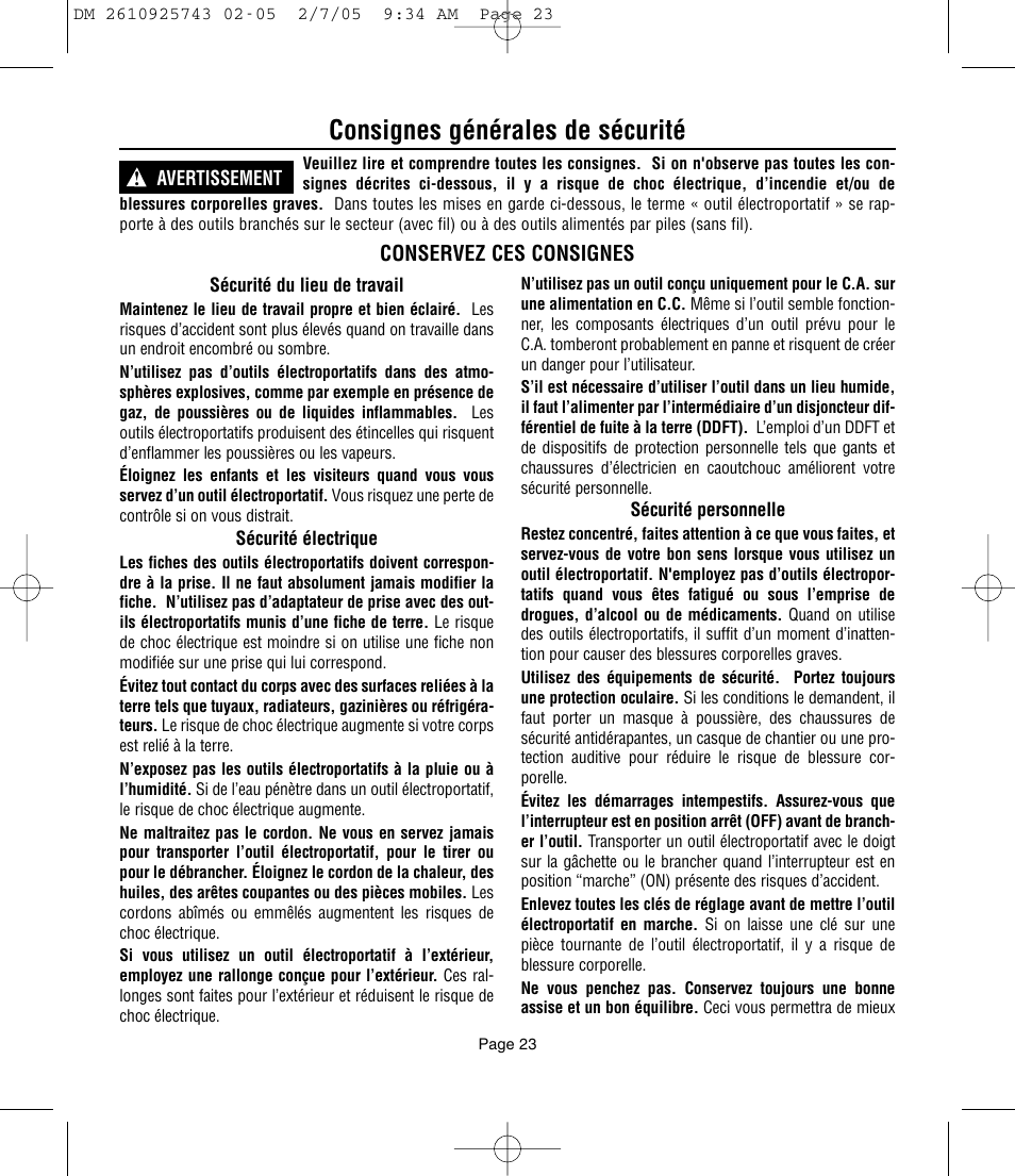 Consignes générales de sécurité, Conservez ces consignes | Dremel 770 User Manual | Page 23 / 68