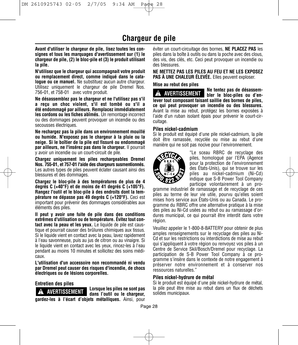 Chargeur de pile | Dremel 770 User Manual | Page 28 / 68