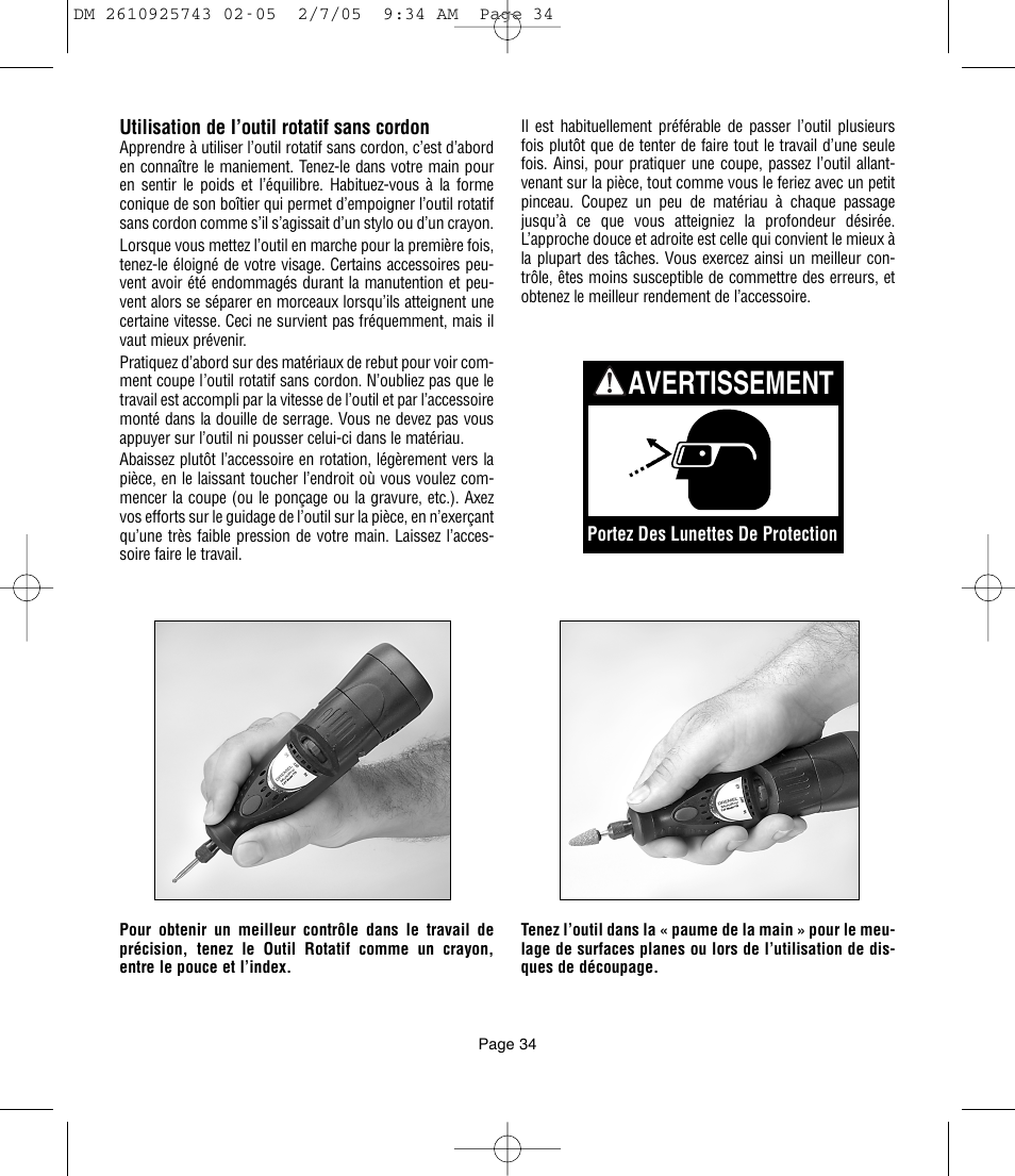 Avertissement | Dremel 770 User Manual | Page 34 / 68