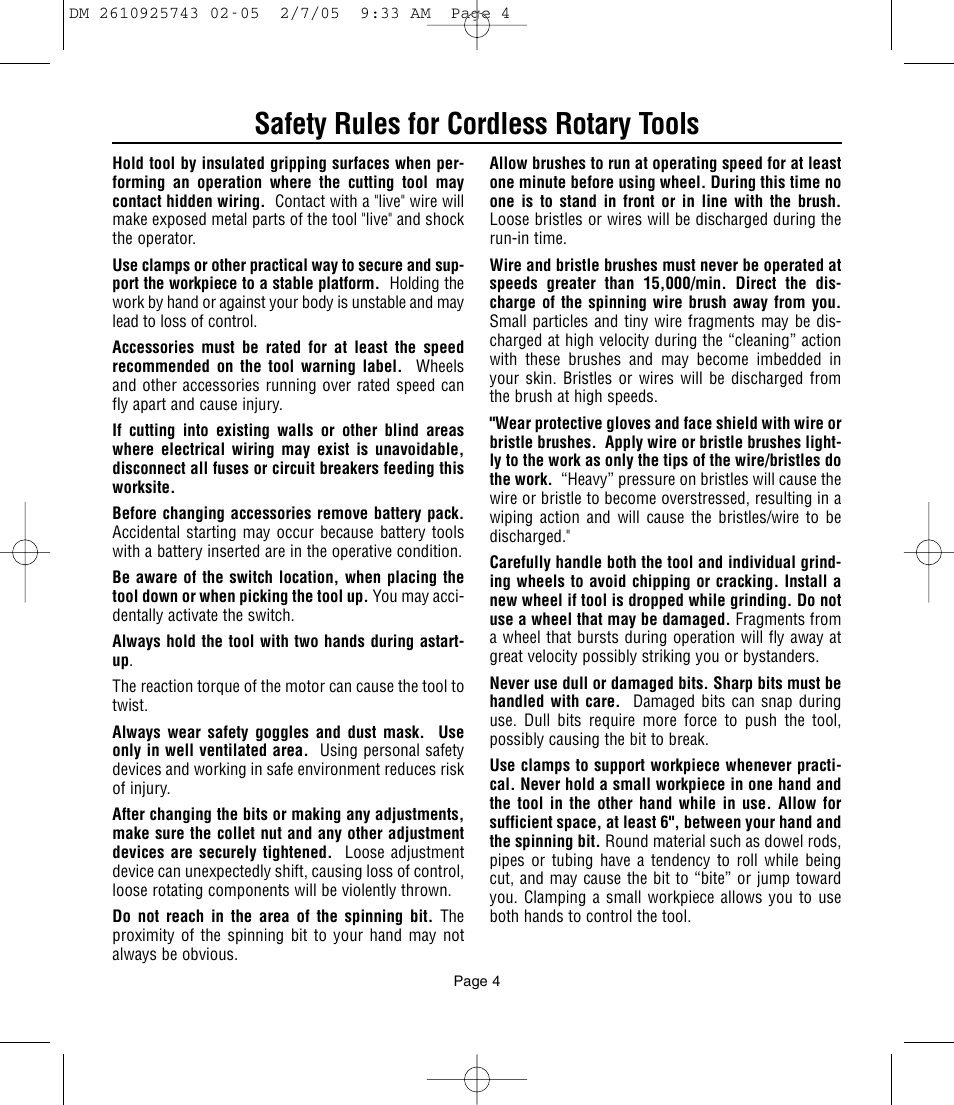 Safety rules for cordless rotary tools | Dremel 770 User Manual | Page 4 / 68