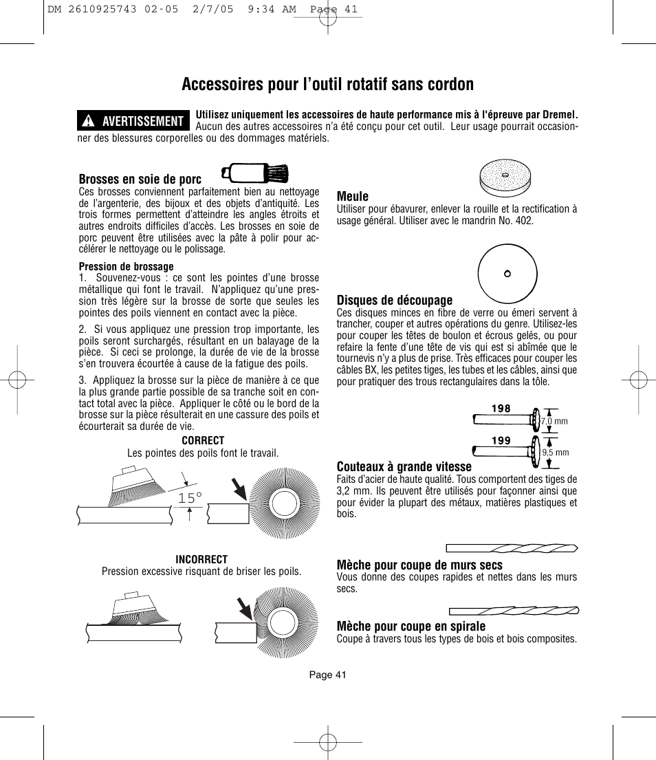Accessoires pour l’outil rotatif sans cordon | Dremel 770 User Manual | Page 41 / 68