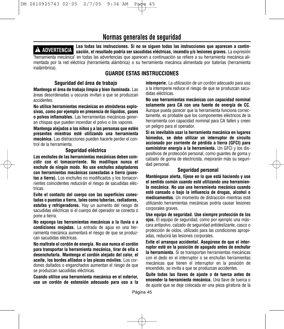 Normas generales de seguridad | Dremel 770 User Manual | Page 45 / 68