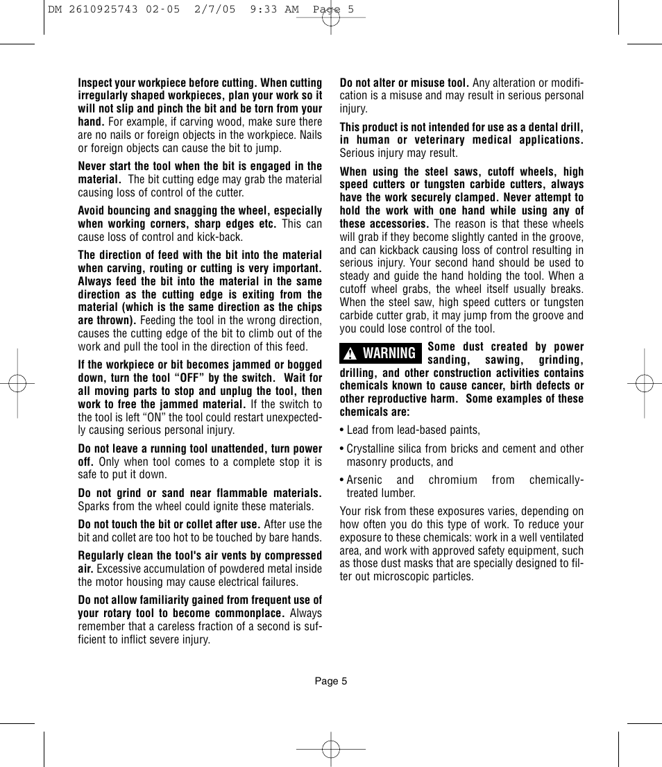 Warning | Dremel 770 User Manual | Page 5 / 68