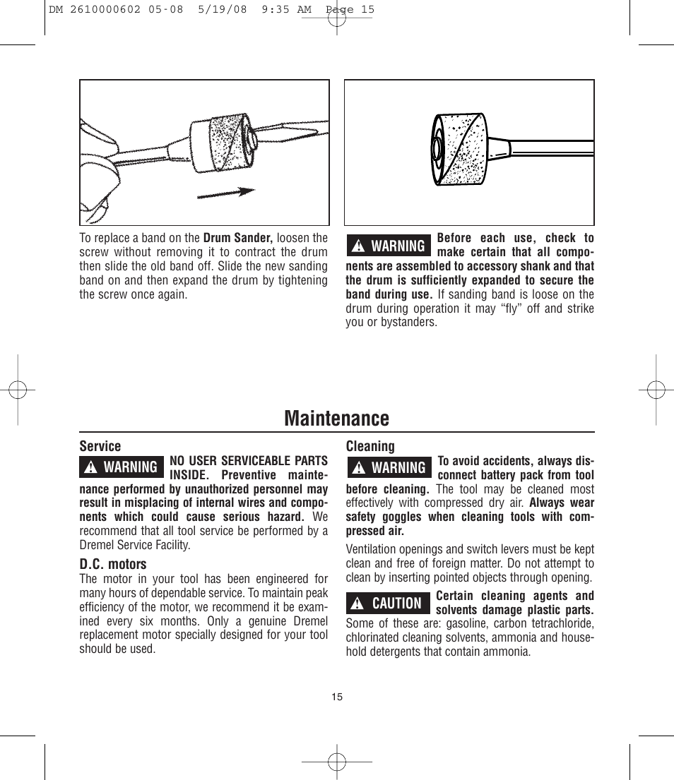Maintenance | Dremel DM 2610000602 761 User Manual | Page 15 / 48