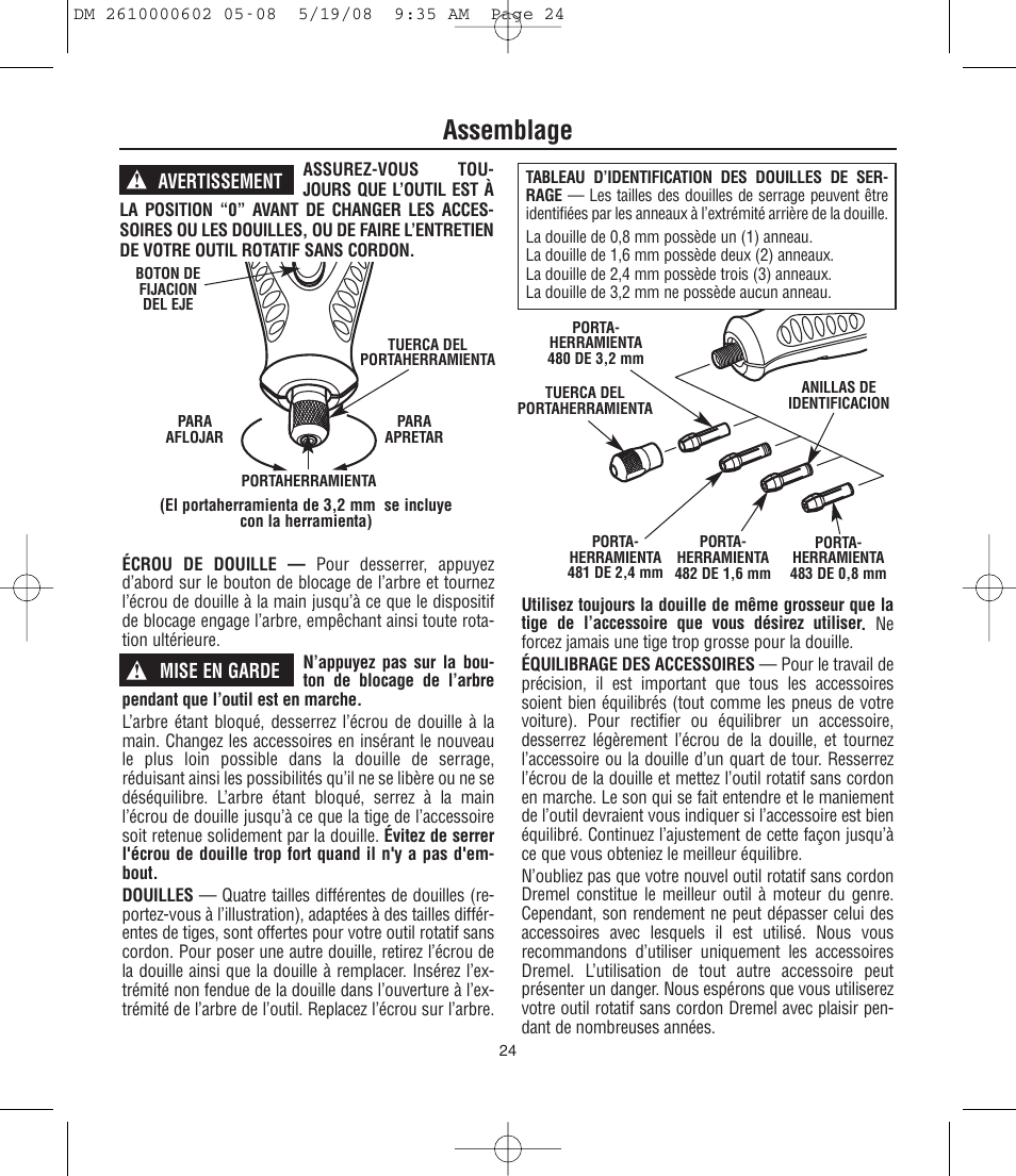 Assemblage | Dremel DM 2610000602 761 User Manual | Page 24 / 48