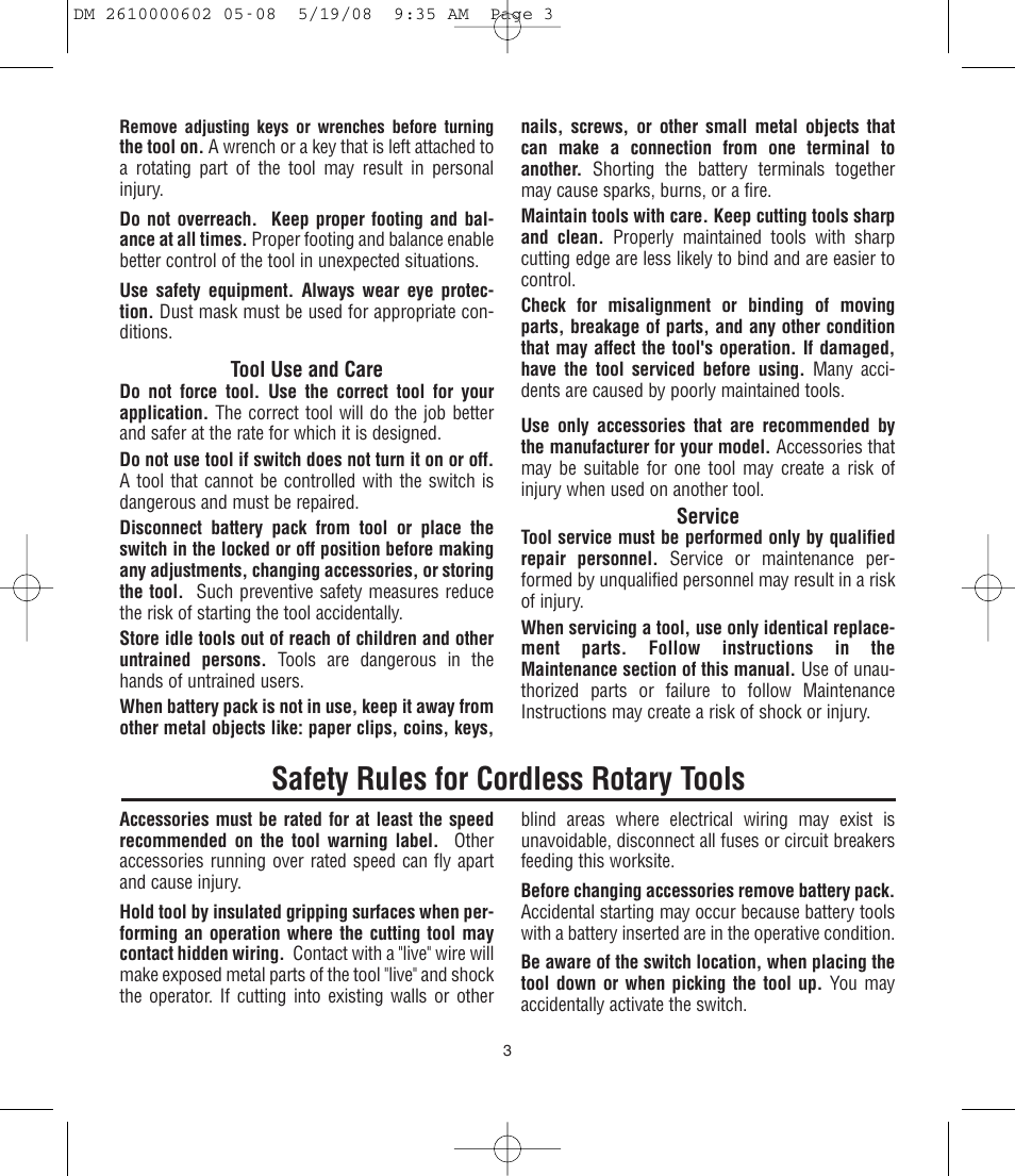 Safety rules for cordless rotary tools | Dremel DM 2610000602 761 User Manual | Page 3 / 48