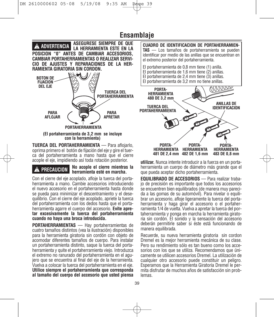 Ensamblaje | Dremel DM 2610000602 761 User Manual | Page 39 / 48