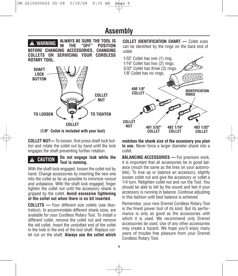 Assembly | Dremel DM 2610000602 761 User Manual | Page 9 / 48