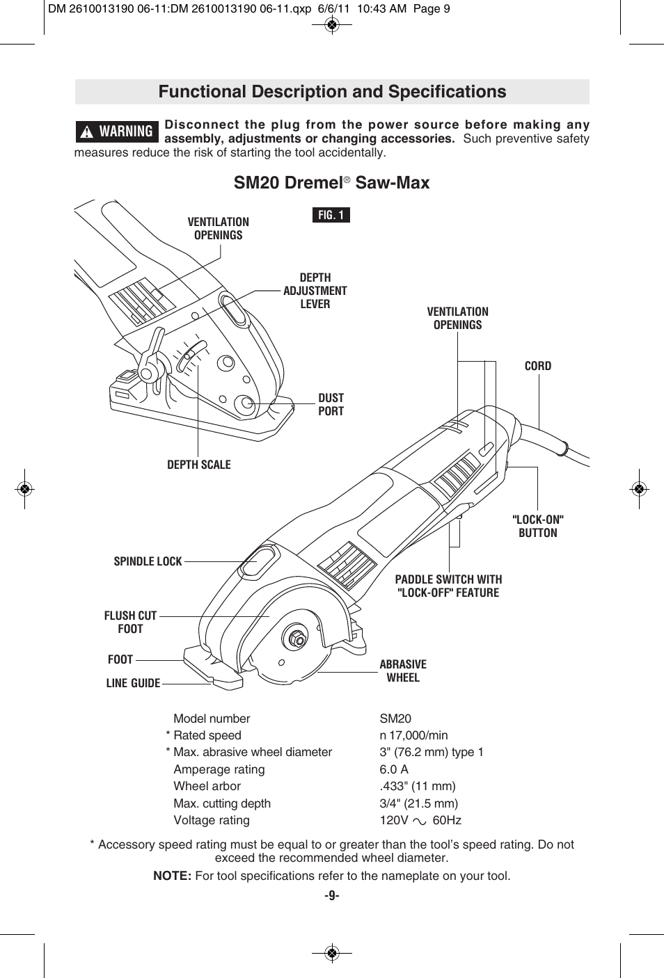 Functional description and specifications, Sm20 dremel, Saw-max | Dremel SM20 User Manual | Page 9 / 60