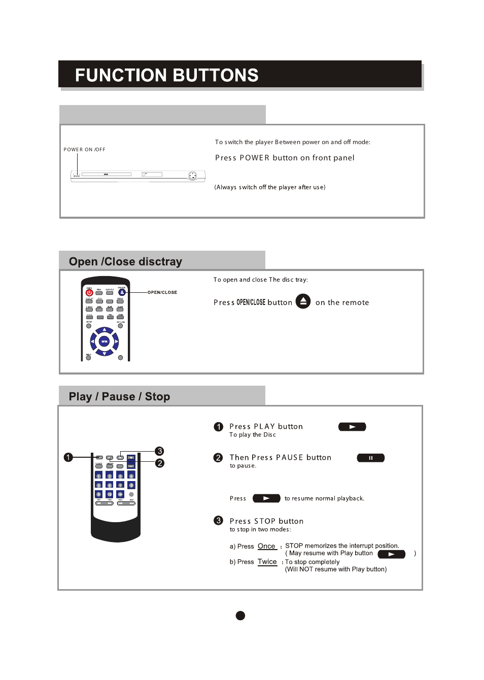 Power on / off, P res s p owe r button on front panel | Curtis SDVD5088 User Manual | Page 15 / 32