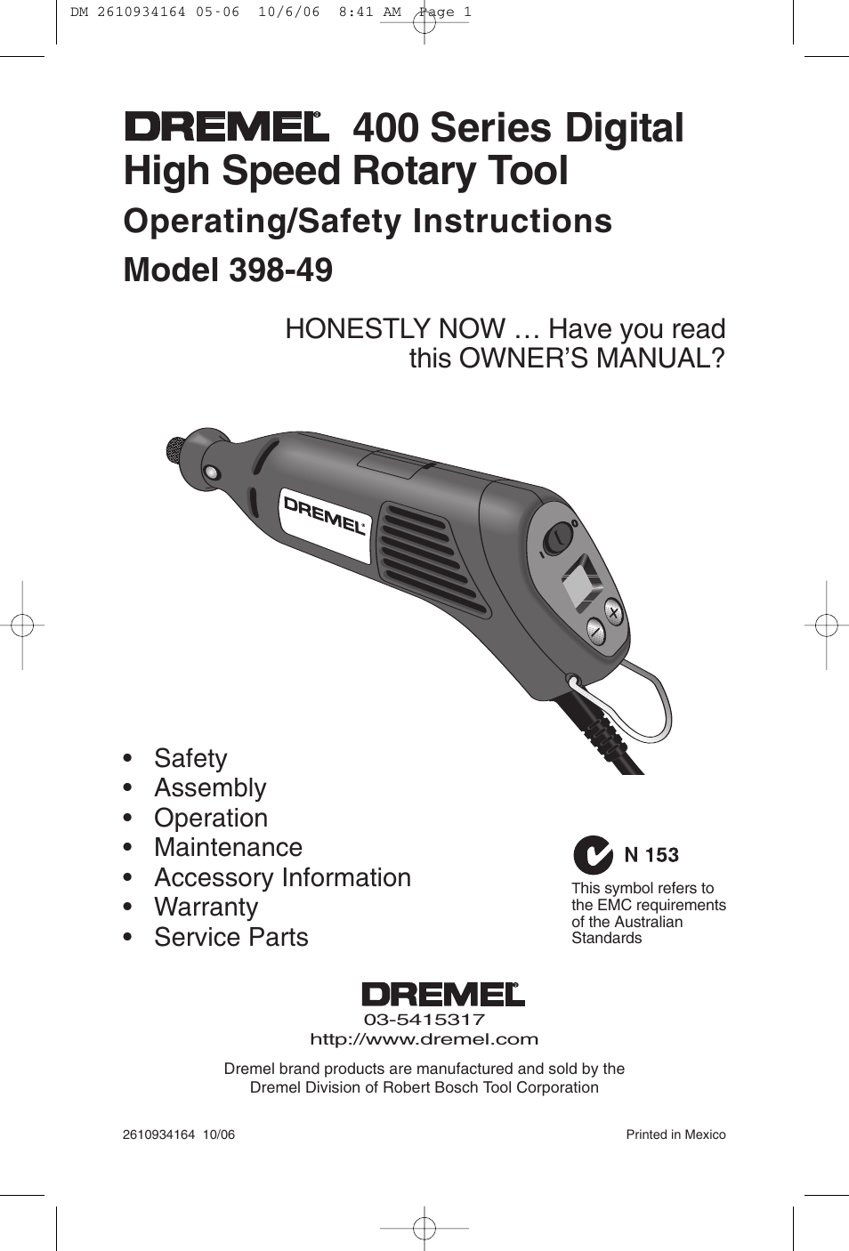 Dremel 400 SERIES DIGITAL 398-49 User Manual | 24 pages