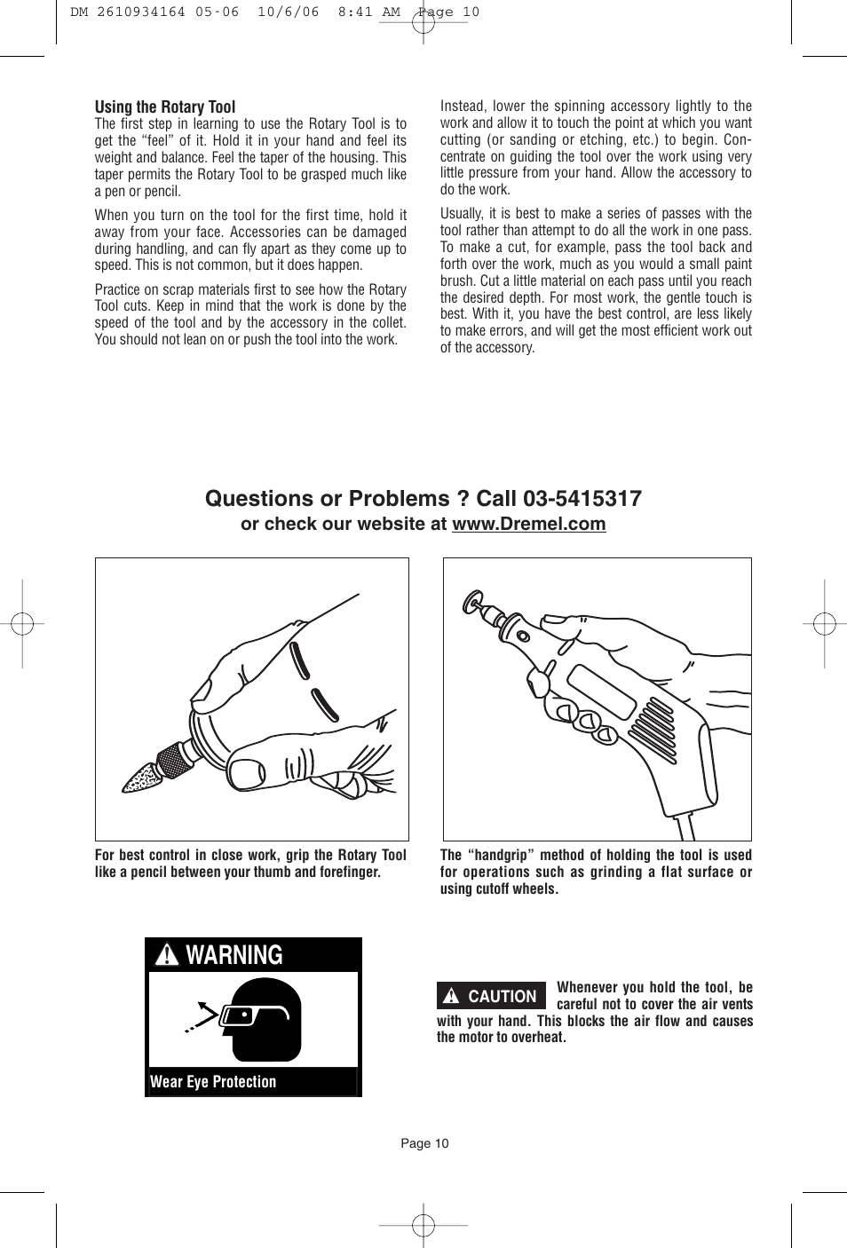 Warning | Dremel 400 SERIES DIGITAL 398-49 User Manual | Page 10 / 24