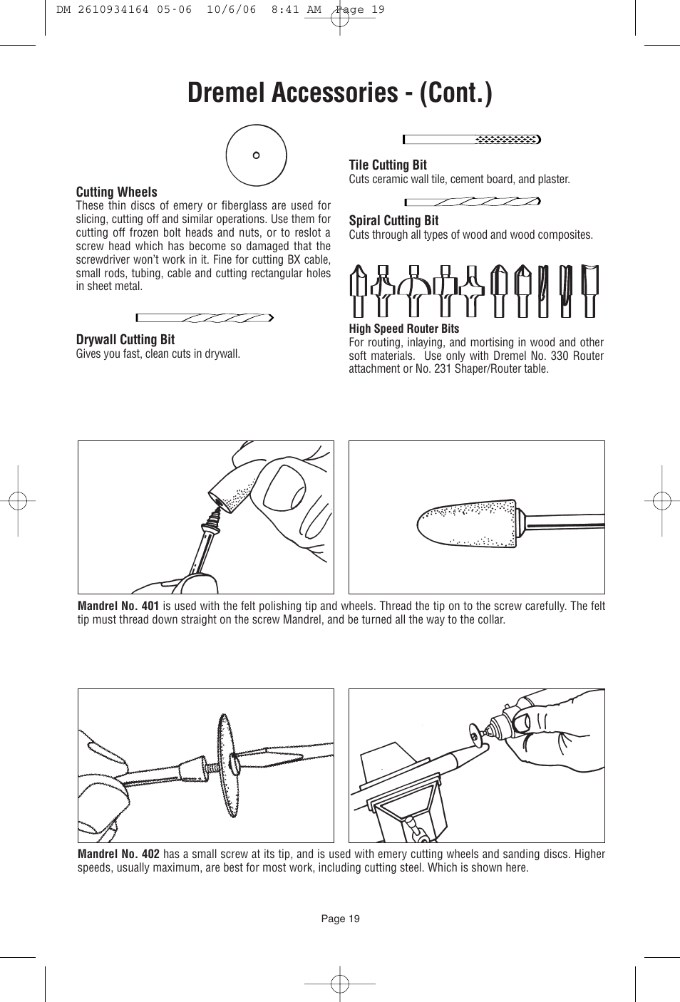 Dremel accessories - (cont.) | Dremel 400 SERIES DIGITAL 398-49 User Manual | Page 19 / 24