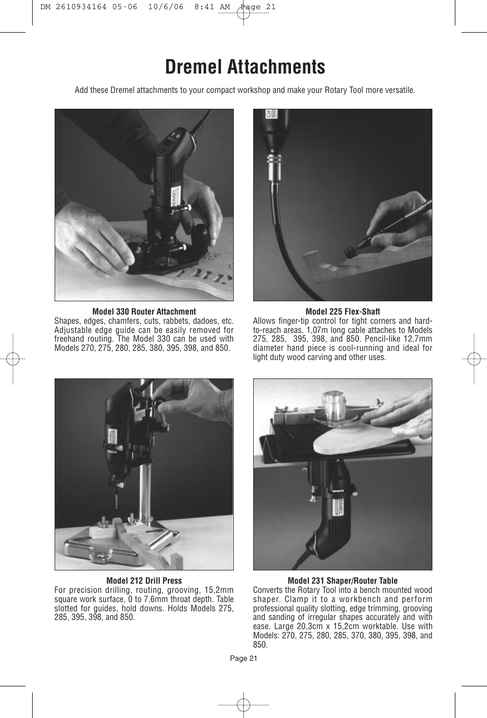 Dremel attachments | Dremel 400 SERIES DIGITAL 398-49 User Manual | Page 21 / 24