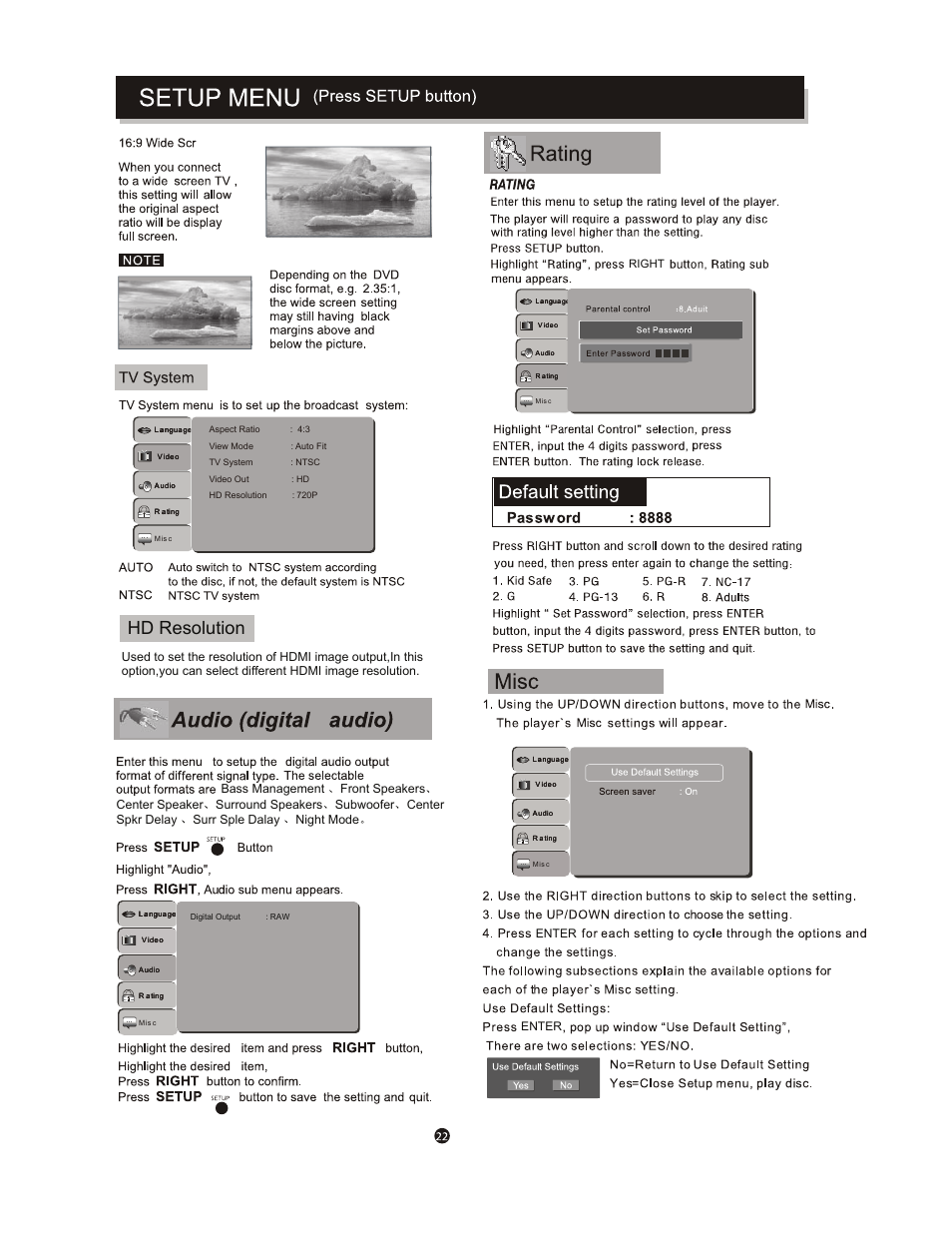 Hd resolution, Enter, Right | Curtis SDVD1096 User Manual | Page 26 / 29
