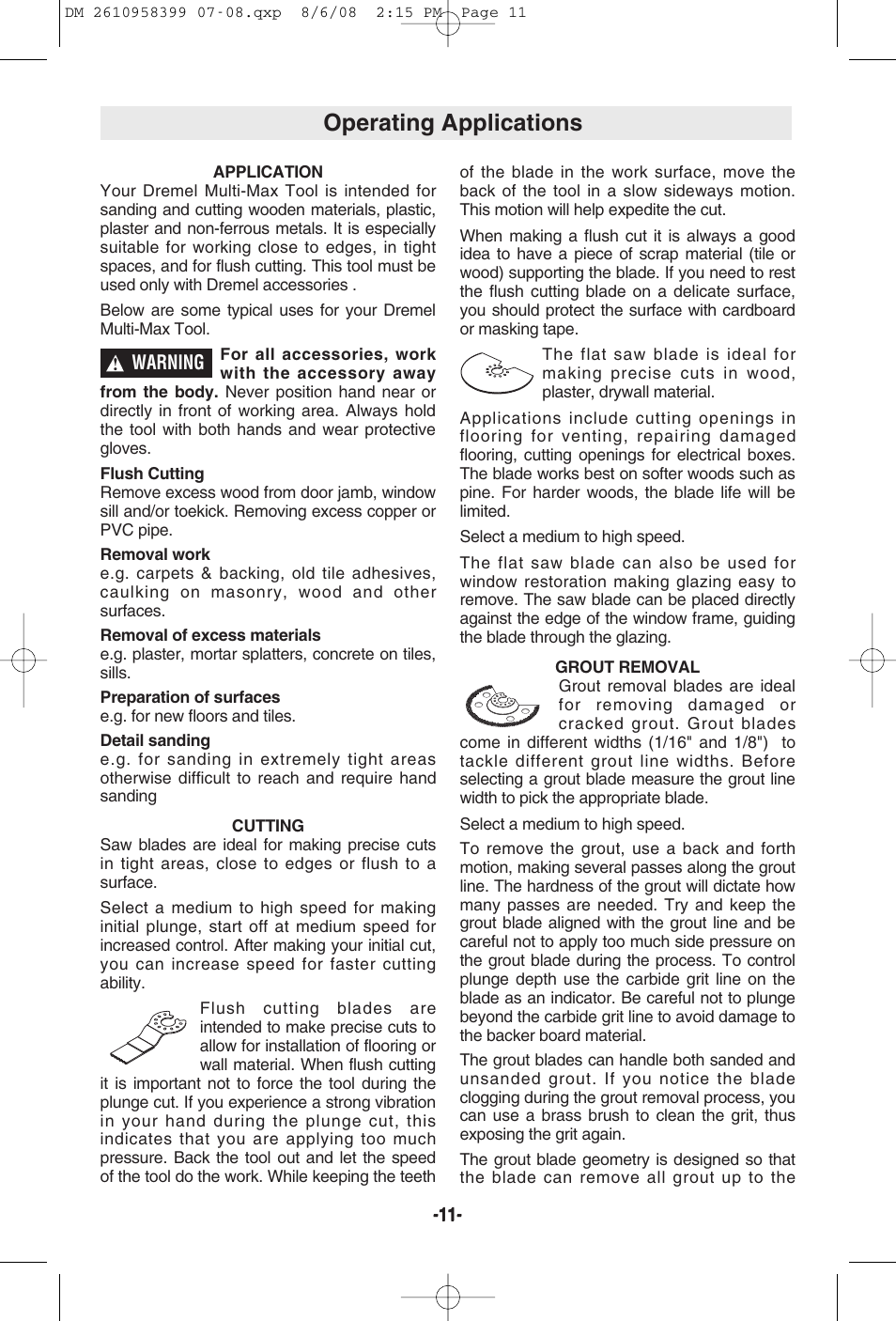 Operating applications | Dremel 6300 User Manual | Page 11 / 52