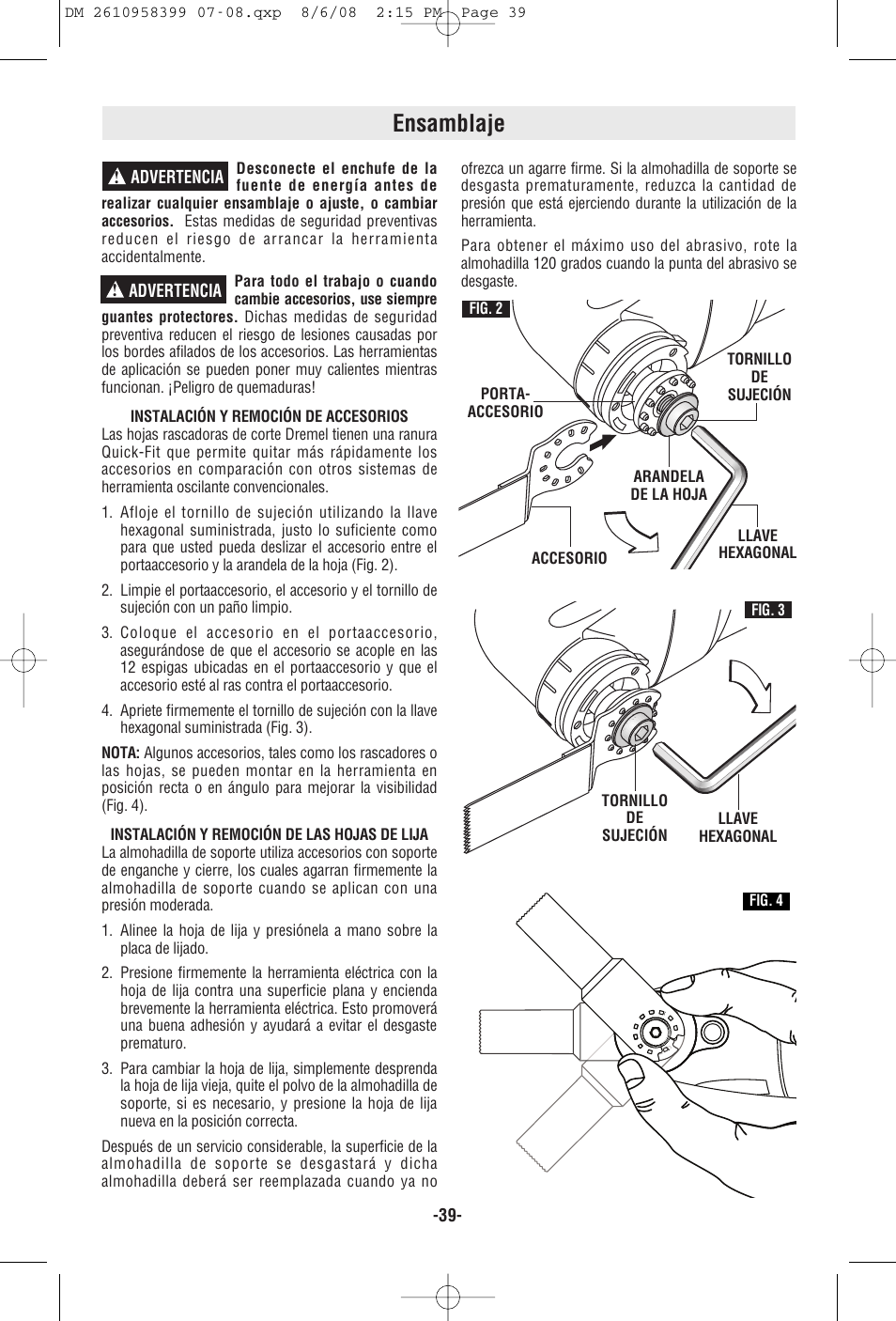 Ensamblaje | Dremel 6300 User Manual | Page 39 / 52